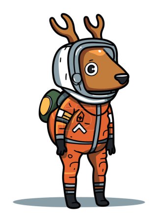 Ilustración de Dibujos animados ciervo naranja casco traje espacial, de pie astronauta personaje animal. Linda exploración espacial aventura vector ilustración - Imagen libre de derechos