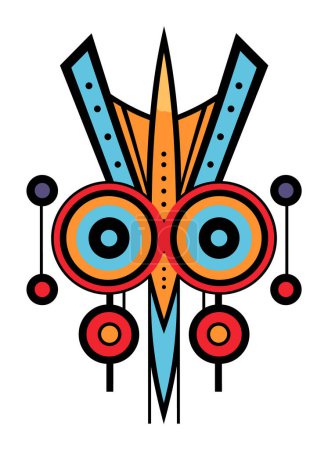 Colorful tribal mask geometric shapes bold patterns. Traditional ethnic mask vector illustration