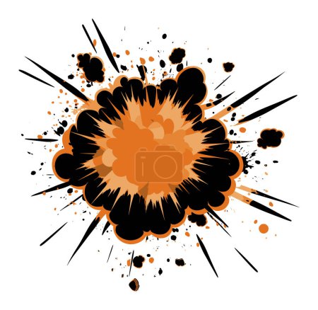 Orange black comic book style explosion splatters streaks. Dynamic burst effect action scenes vector illustration