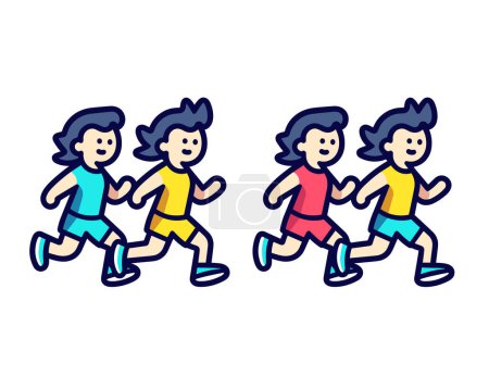 children running side side athletic outfits. Cartoon kids engage friendly race, expressing happiness energy. Child fitness playful activity vector illustration