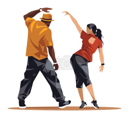African-American man in a hat and woman dancing together. Stylish dancers performing street dance moves.