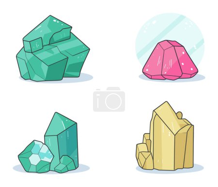 Set von cartoon bunte kristalle, edelsteine sammlung. Niedliche handgezeichnete Mineralsteine, Konzeptjuwel Cliparts Vektor Illustration.