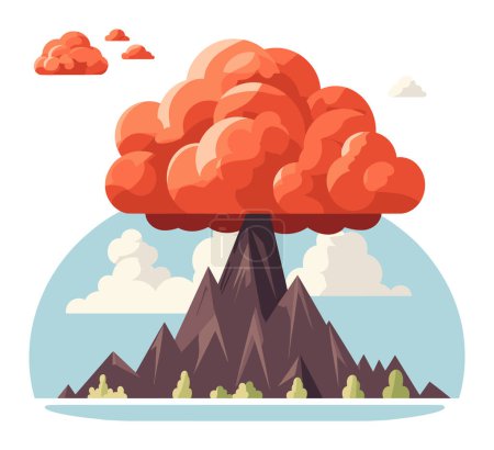 Vulkanausbruch Illustration einer großen Aschewolke. Cartoon-Vulkan explodiert mit Rauchasche