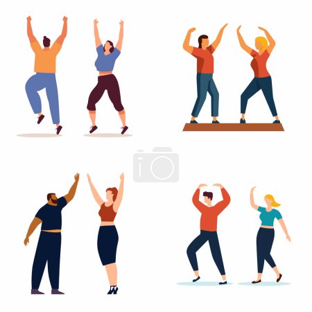 Illustration for Diverse group celebrates success, jumping, highfiving. Joyful teamwork, excitement achievement Vector illustration - Royalty Free Image