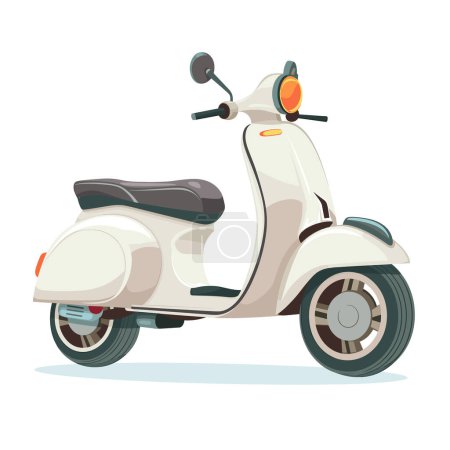 Illustration for Classic white scooter illustration isolated white background. Motor scooter side view, cream body, black seat, retro design. Vintage twowheeler motorbike, urban transportation vector graphic - Royalty Free Image