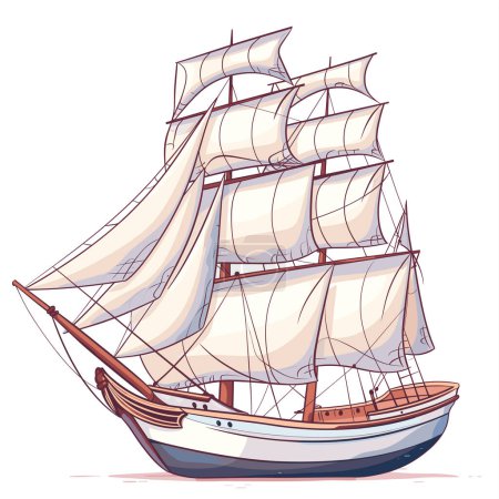 Tall ship sails billowing, vintage sailing vessel seaworthy adventure. Old sailing ship detailed illustration, marine travel exploration theme. Classic clipper ship, nautical maritime transport
