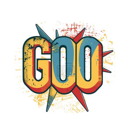Comic book style explosion word GOOD bold letters. Colors splatter around letters, suggesting impact burst. Pop art design element expressive messages advertising