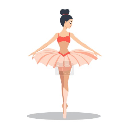 Female ballet dancer performing en pointe, wearing pink tutu leotard, elegant dance pose. Ballerina practicing ballet, standing tiptoe traditional ballet attire, isolated white background. Graceful