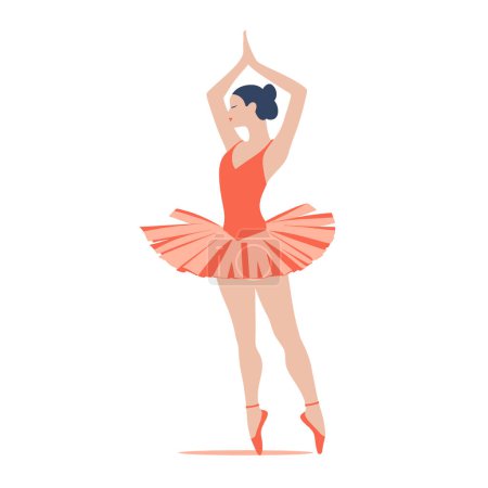 Female ballet dancer performing ballet pose, elegant ballerina coral tutu pointe shoes dancing, graceful dance move young woman. Ballerina practicing classical dance, performing arts representation