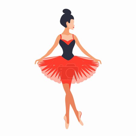 Elegant ballerina dancing, graceful ballet dancer performing. Female ballerina red tutu, black bodice, ballet pose. Young dancer, classical ballet, isolated white background, performance outfit