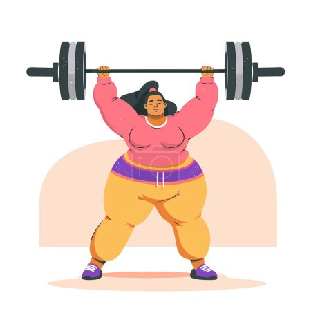 Strong woman lifting heavy barbell, showcasing power determination. Plussize female weightlifter training, breaking stereotypes about fitness. Confident athlete performing weightlifting exercise