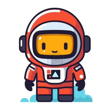 Cute cartoon astronaut standing, smiling face inside helmet, orange spacesuit, cheerful space explorer, kids illustration. Childfriendly robot astronaut character, playful outer space adventure