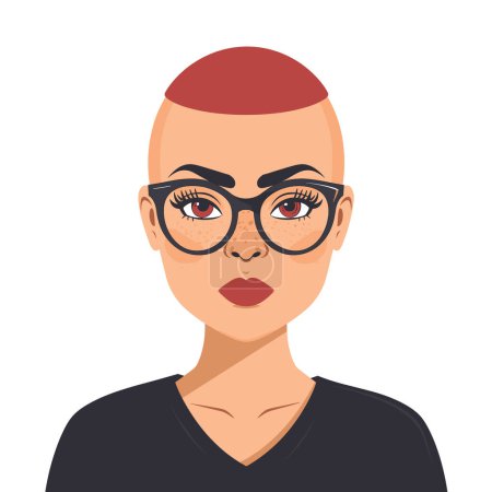 Junge weibliche Figur rote Haare, große Brille, ernster Gesichtsausdruck. Moderner Stil, Millennial-Frau, lässige Kleidung, trendiges, digitales Porträt. Professionelle Dame, selbstbewusster Blick, isoliertes Weiß