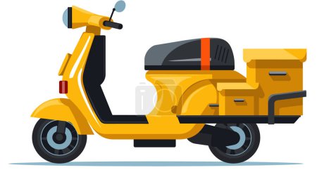 Illustration for Yellow delivery scooter cartoon illustration. Modern urban transport food parcel delivery vector graphic. Isolated white background, twowheeler without riders - Royalty Free Image