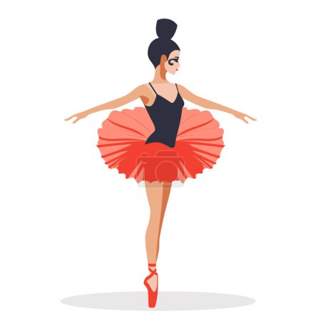 Ilustración de Bailarina de ballet femenina realizando elegante pose de baile, vestida de tutú rojo leotardo negro, zapatos de ballet técnica puntiaguda. Bailarina elegante aislado balance de fondo blanco, danza clásica belleza. Joven - Imagen libre de derechos