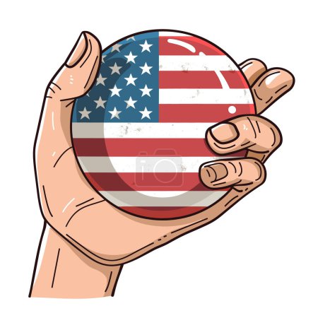 Téléchargez les photos : Main tenant le drapeau sphérique des États-Unis, texture grunge emblème patriotique américain. Concept soutenir la démocratie, la fierté nationale, la liberté représentent forme sphère drapeau des États-Unis. Vecteur patriotique sphère - en image libre de droit