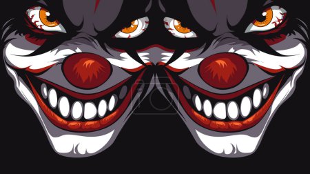 Symmetrisches Monster-Gesicht mit roten Augen, Reißzähnen und dunklen Tönen. Komplizierte Fantasie Tier Illustration geeignet Tätowierungen, Kleidung, Spiele. Bedrohliche Kreatur Kunstwerk leuchtenden Farben