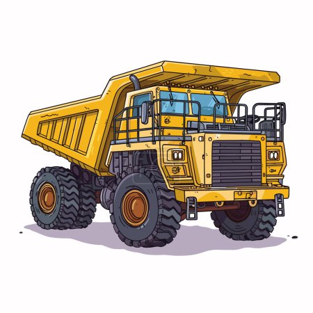 Illustration for Yellow dump truck illustration detailed construction vehicle cartoon style. Large hauling truck heavy machinery mining equipment side view. Powerful dumper engineering transport giant tires - Royalty Free Image