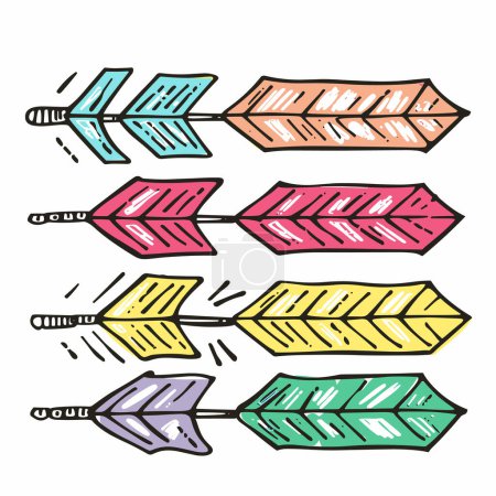 Colorful handdrawn arrows pointing right, direction sign doodles. Various vibrant colors, sketched illustration arrows navigation. Cartoonstyle arrow symbols, dynamic motion lines