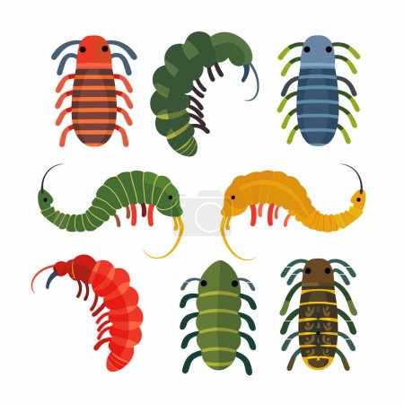 Vector Illustration sortiert stilisierte Käfer Insekten verschiedenen Farben, isolierten weißen Hintergrund. Sammlung umfasst verschiedene Käfer Raupen cartoonartige Merkmale. Helle Primärfarben, flach