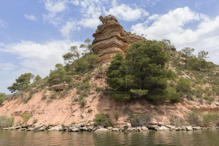 Photo for Rock formation on the banks of the Ribarroja Reservoir, Catalonia, Spain - Royalty Free Image