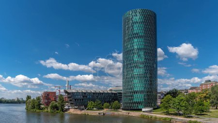 Photo for FRANKFURT AM MAIN, GERMANY-JULY 13, 2020: The Westhafen Tower, high-rise building in the former Frankfurt Westhafen - Royalty Free Image