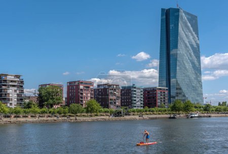Photo for FRANKFURT AM MAIN, GERMANY-JUNE 02, 2020: View across the river Main to the European Central Bank, Frankfurt, Germany - Royalty Free Image