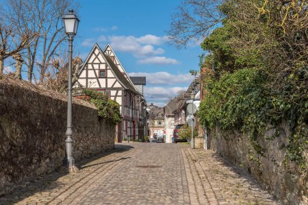 Téléchargez les photos : ELTVILLE AM RHEIN, GERMANY-FEBRUARY 28, 2023: Houses in the historic old town of Eltville am Rhein in the Rhine Valley, Hesse, Germany - en image libre de droit