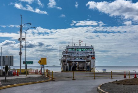 Photo for PUNTA ARENAS, CHILE-FEBRUARY 10, 2021: Ferry in the port of Punta Arenas, Patagonia, Chile - Royalty Free Image