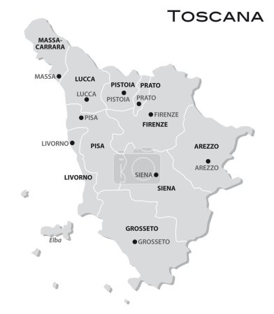 Téléchargez les illustrations : Carte administrative grise simple de la région Toscane en Italie - en licence libre de droit
