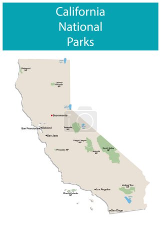 Téléchargez les illustrations : Carte vectorielle informationnelle des parcs nationaux de Californie - en licence libre de droit