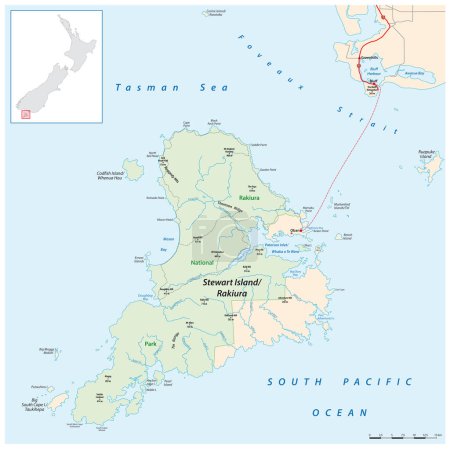 Téléchargez les illustrations : Carte vectorielle de Nouvelle-Zélande Stewart Island, Rakiura - en licence libre de droit