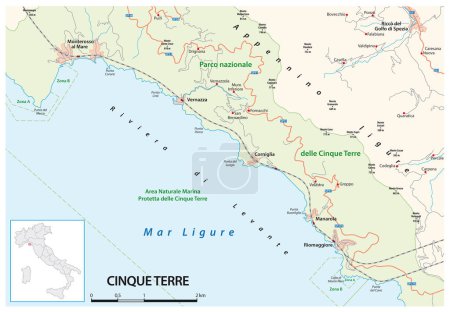 Illustration for Road map italian cultural landscape of the Cinque Terre, Liguria - Royalty Free Image