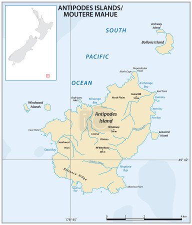 Mapa de las Antípodas de la Isla Offshore de Nueva Zelanda