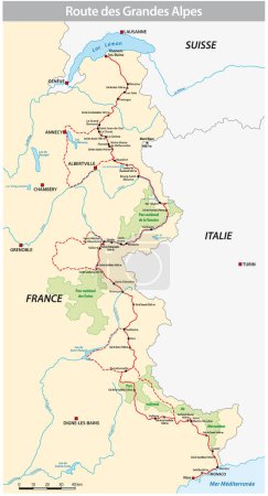 Illustration for Map of the French Route des Grandes Alpes - Royalty Free Image