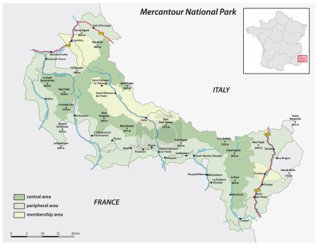 Illustration for Vector map of the French National Park Mercantour - Royalty Free Image