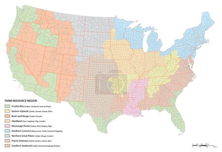 Téléchargez les illustrations : Carte vectorielle des régions des ressources agricoles, États-Unis - en licence libre de droit