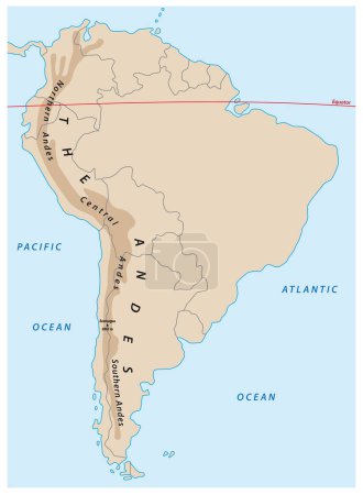 Ilustración de Mapa esquemático simple de las montañas andes sudamericanas - Imagen libre de derechos