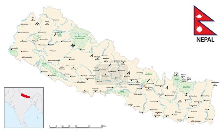Ilustración de Mapa detallado del estado asiático del Himalaya en Nepal - Imagen libre de derechos