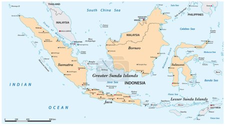 Illustration for Map of the Greater Sunda Islands in the Malay Archipelago - Royalty Free Image
