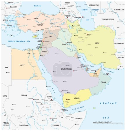 Ilustración de Mapa vectorial de la región geopolítica de Oriente Medio - Imagen libre de derechos