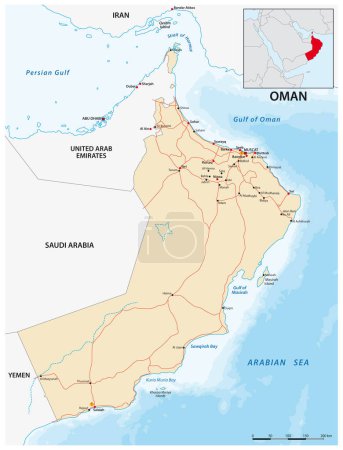 Téléchargez les illustrations : Feuille de route vectorielle du Sultanat d'Oman - en licence libre de droit