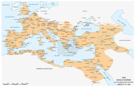 Ilustración de El Imperio Romano en su máxima expansión en 117 dC - Imagen libre de derechos