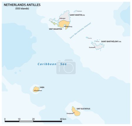 Téléchargez les illustrations : Carte vectorielle des trois îles SSS, Antilles néerlandaises - en licence libre de droit