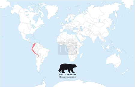 Ilustración de Mapa de la distribución y hábitat del oso de anteojos - Imagen libre de derechos