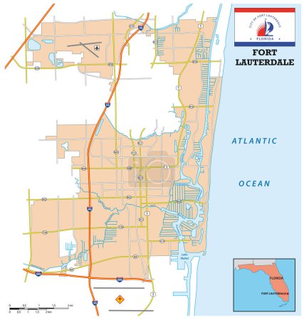 Illustration for Simple street map of the city of Fort Lauderdale, Florida, United States - Royalty Free Image