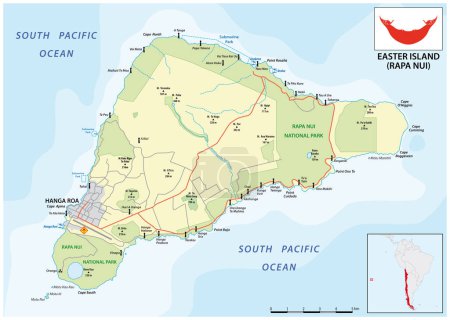Téléchargez les illustrations : Carte vectorielle de l'île chilienne de Rapa Nui, Île de Pâques - en licence libre de droit