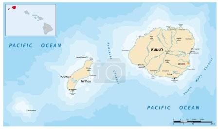 Illustration for Map of Kauai County, Niihau and Kauai, Hawaii - Royalty Free Image
