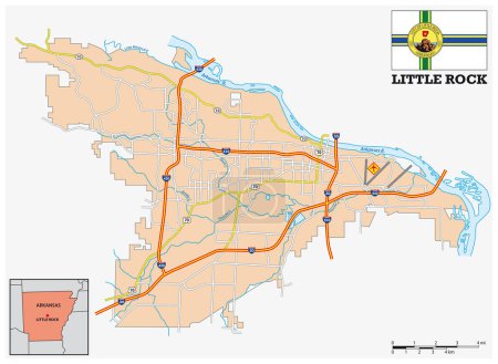 Ilustración de Simple street map of the city of Little Rock, Arkansas, United States - Imagen libre de derechos