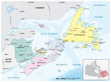 Illustration for Detailed vector map of the four Canadian maritime provinces - Royalty Free Image